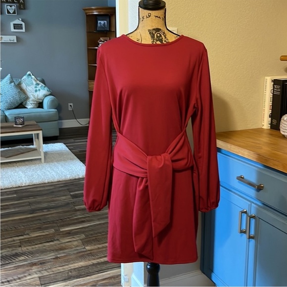 PRETTYGARDEN Women's Large 12-14 Long Sleeve Short Dress Crewneck Tie Waist NWT - Picture 6 of 13